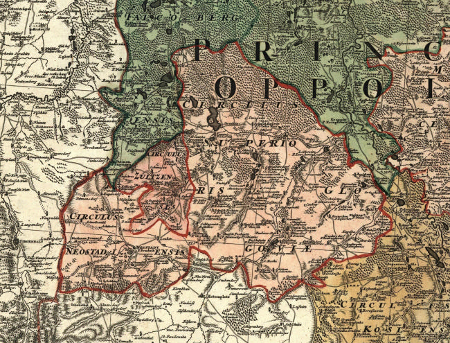 Historyczna mapa powiatu - rok ok. 1500