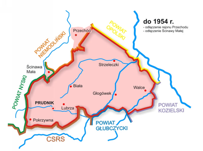 Historyczna mapa powiatu - rok do 1954