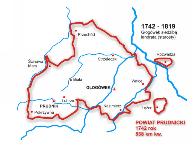 Historyczna mapa powiatu - rok ok. 1800