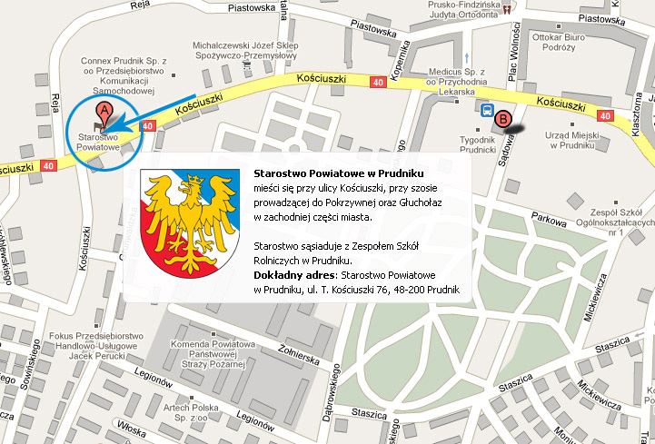 Mapa dojazd do Starostwa w Prudniku